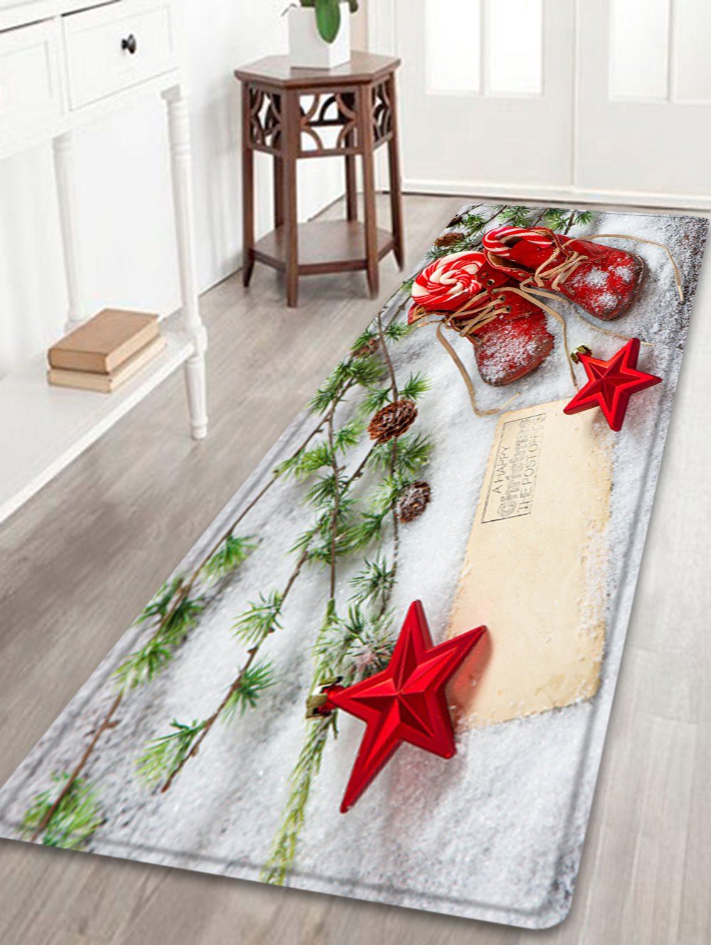 

Christmas Snowfield Shoes Pattern Anti-skid Water Absorption Area Rug, Red
