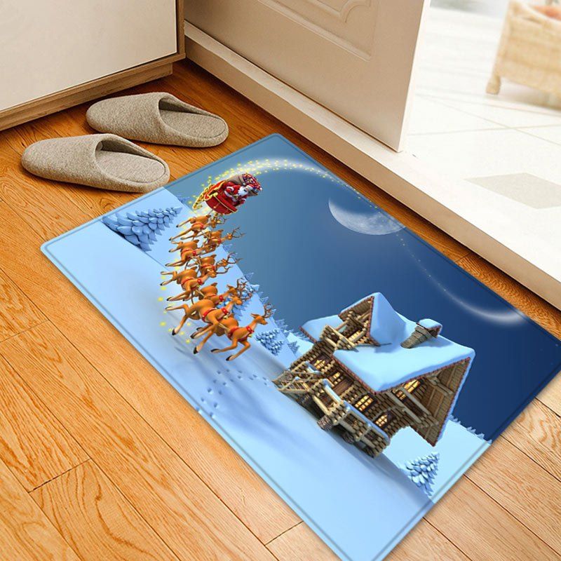 

Christmas Santa Deer Sleigh Pattern Anti-skid Water Absorption Area Rug, White