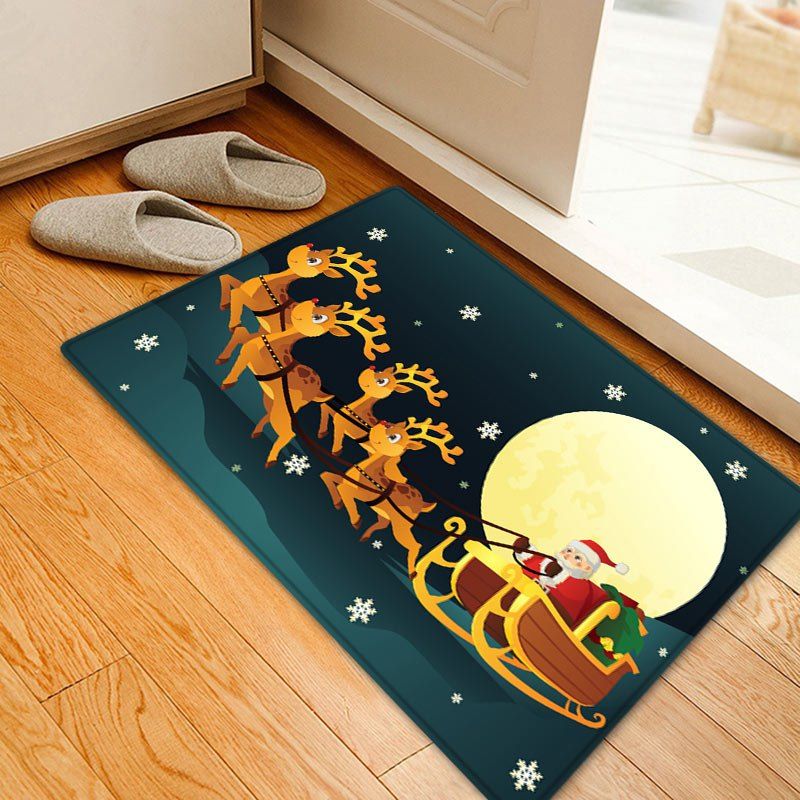

Christmas Night Deer Sleigh Pattern Anti-skid Water Absorption Area Rug, Colormix