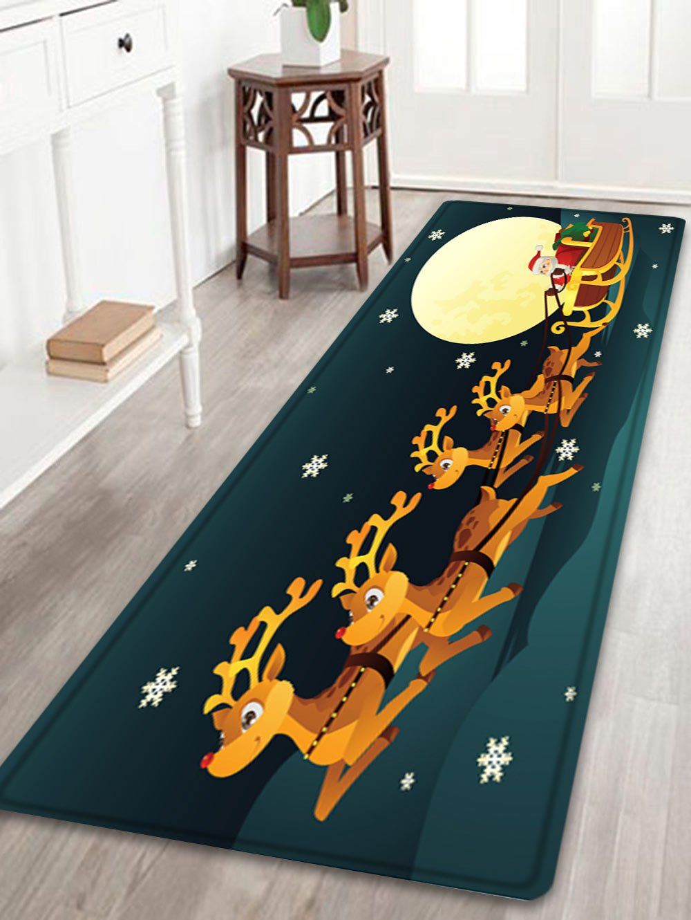 

Christmas Night Deer Sleigh Pattern Anti-skid Water Absorption Area Rug, Colormix