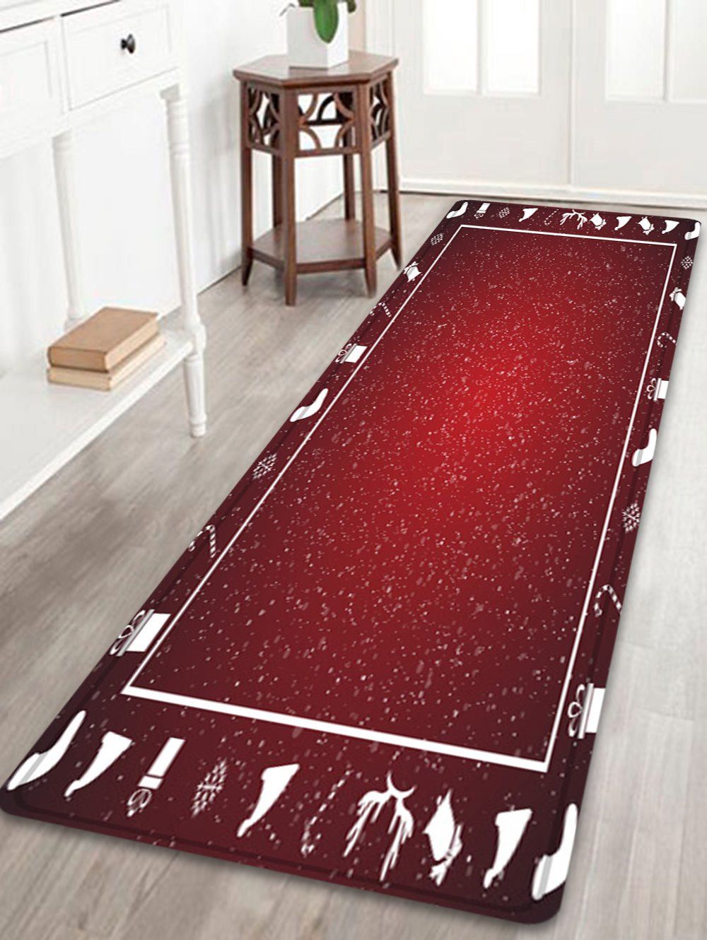 

Christmas Theme Pattern Anti-skid Water Absorption Area Rug, Red