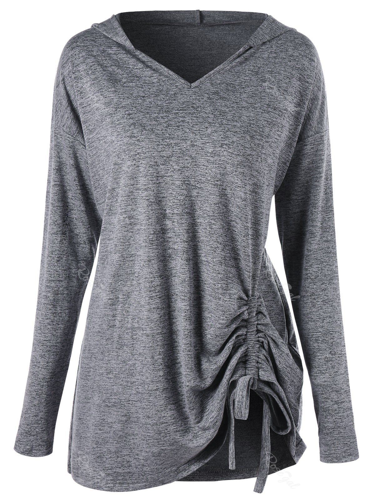 

Drop Shoulder Ruched Plus Size Hoodie, Gray