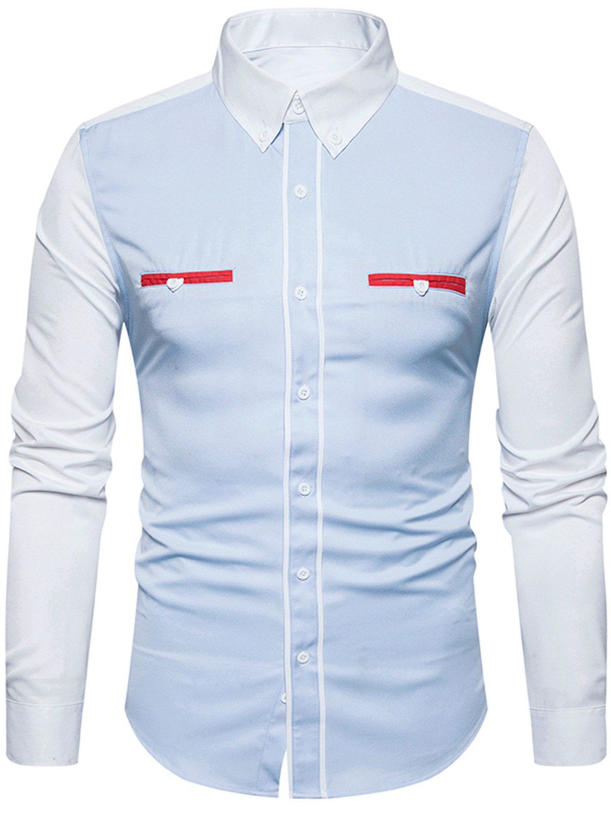 

Color Block Panel Edging Button Down Shirt, Light blue
