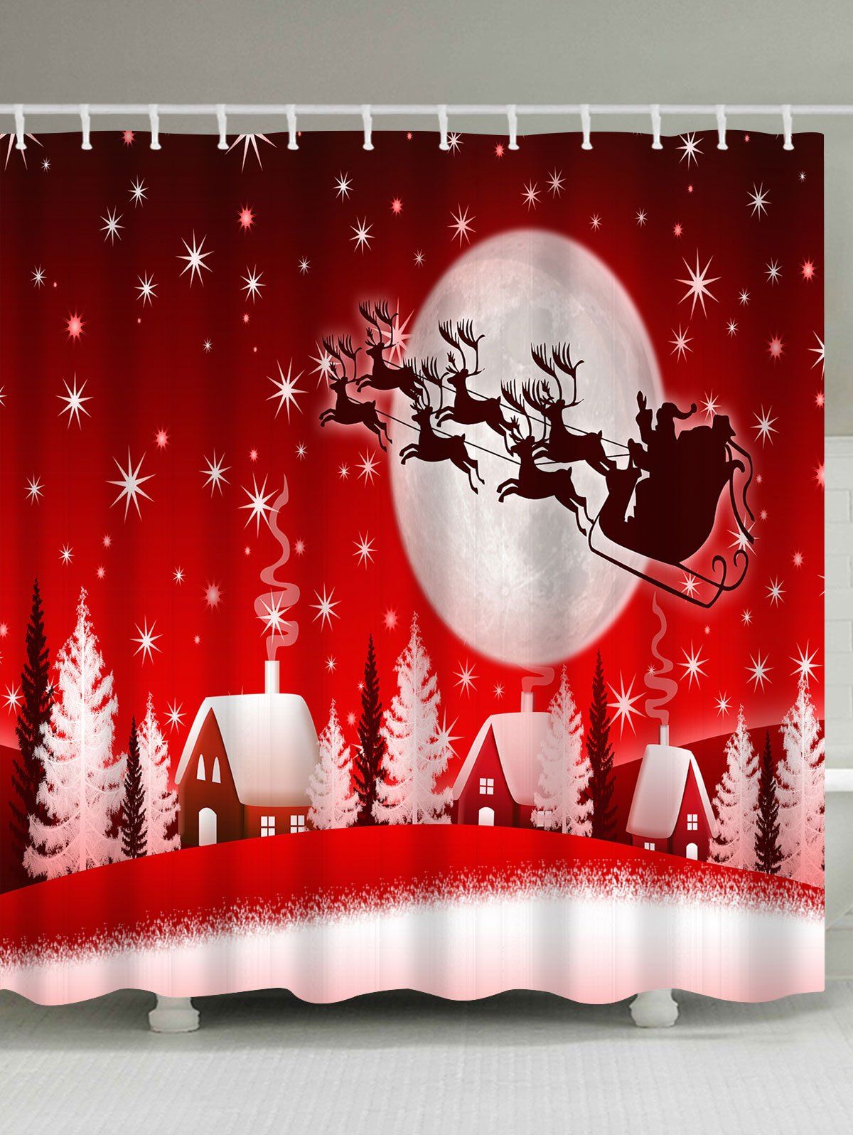 

Christmas Sled Moon House Waterproof Bath Curtain, Red
