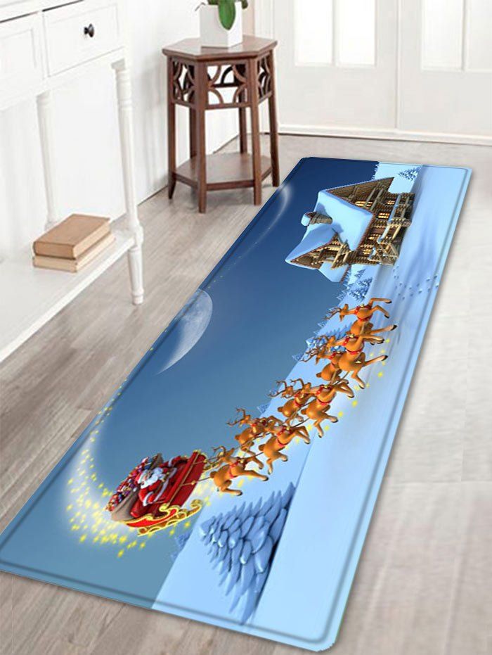 

Christmas Santa Deer Sleigh Pattern Anti-skid Water Absorption Area Rug, White