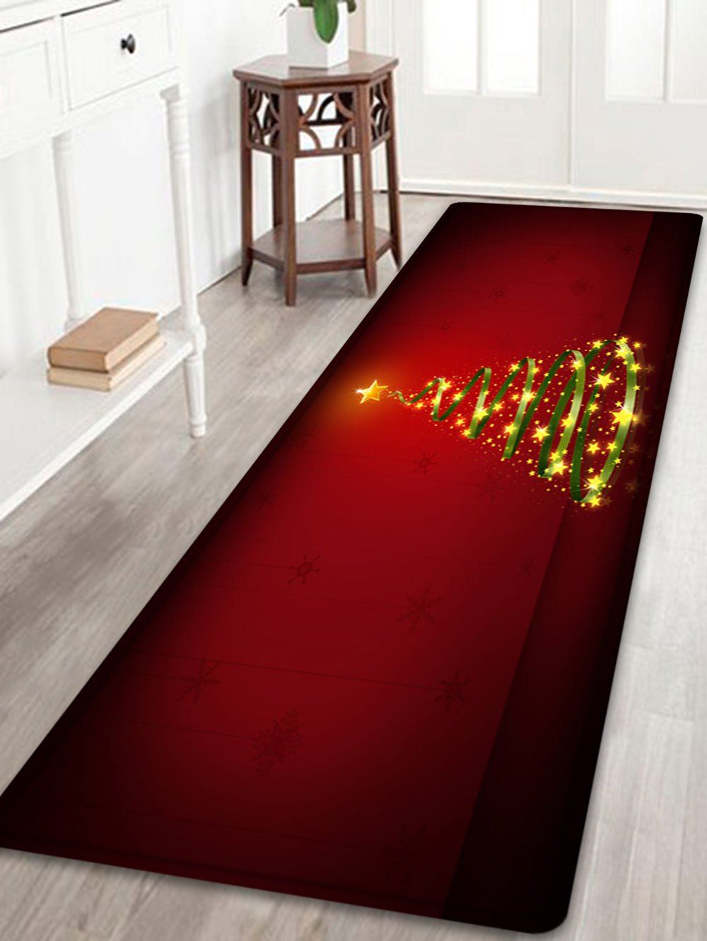 

Christmas Star Tree Pattern Anti-skid Water Absorption Area Rug, Red