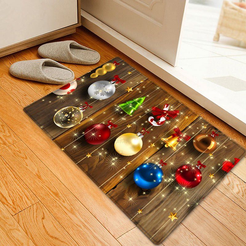 

Christmas Baubles Wood Pattern Anti-skid Water Absorption Area Rug, Colormix