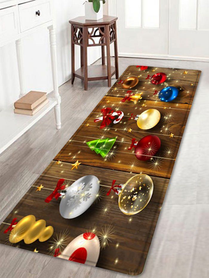 

Christmas Baubles Wood Pattern Anti-skid Water Absorption Area Rug, Colormix