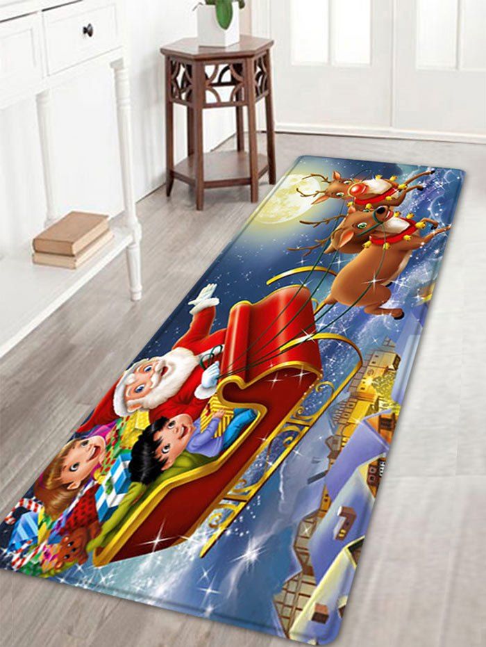 

Christmas Night Santa Sleigh Pattern Anti-skid Water Absorption Area Rug, Red