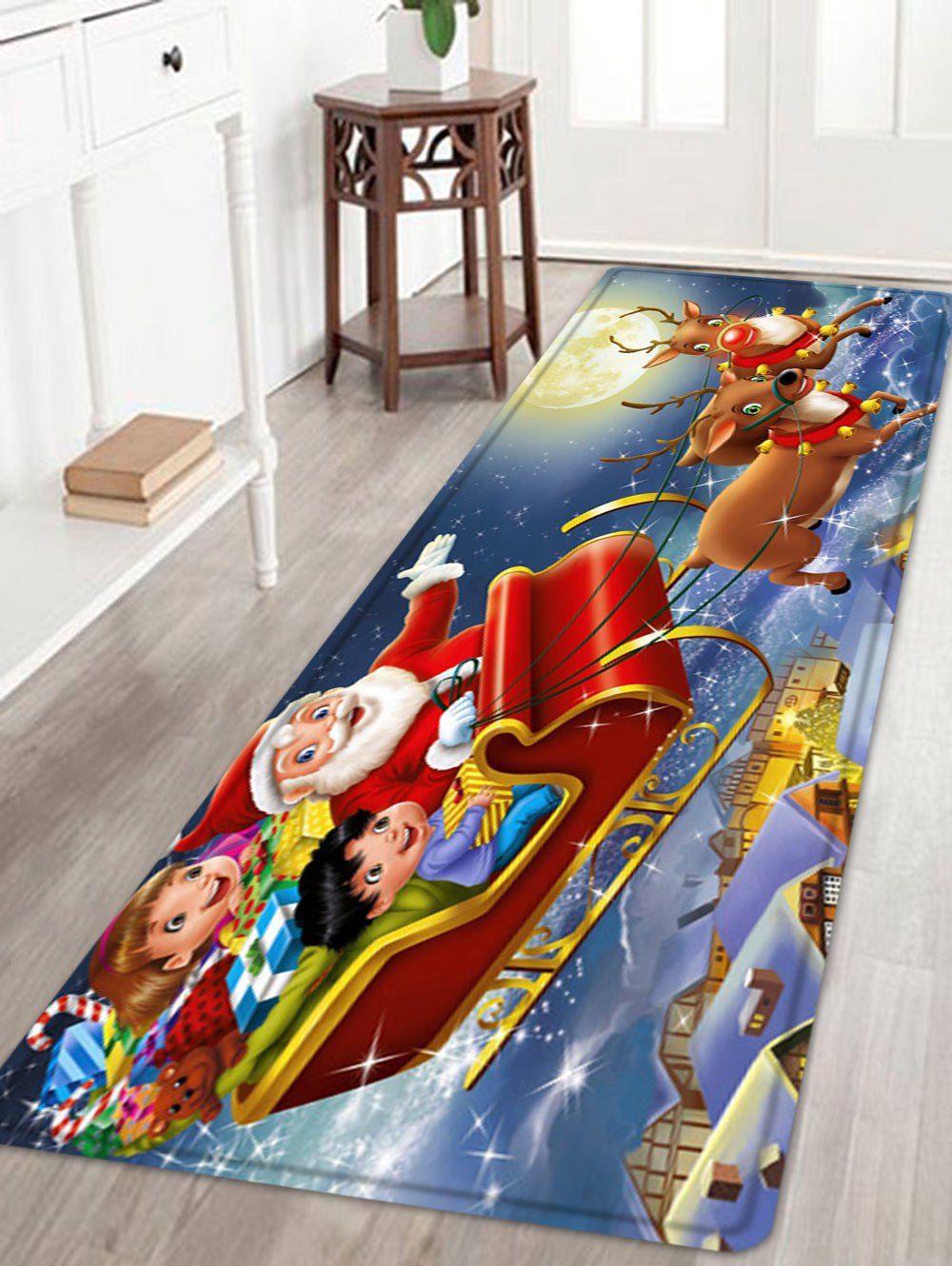 

Christmas Night Santa Sleigh Pattern Anti-skid Water Absorption Area Rug, Red
