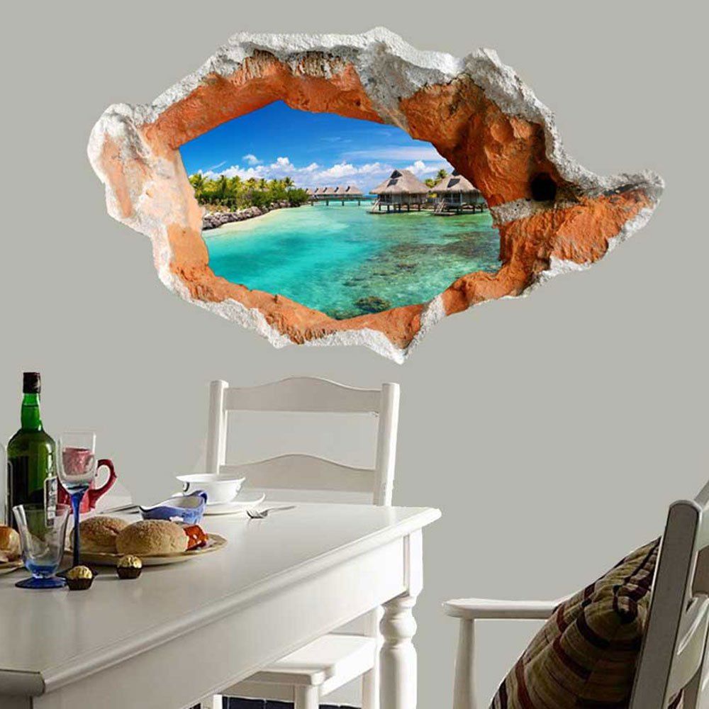 

Waterproof Floor Decal 3D Hole Seaside Scenery Wall Sticker, Green