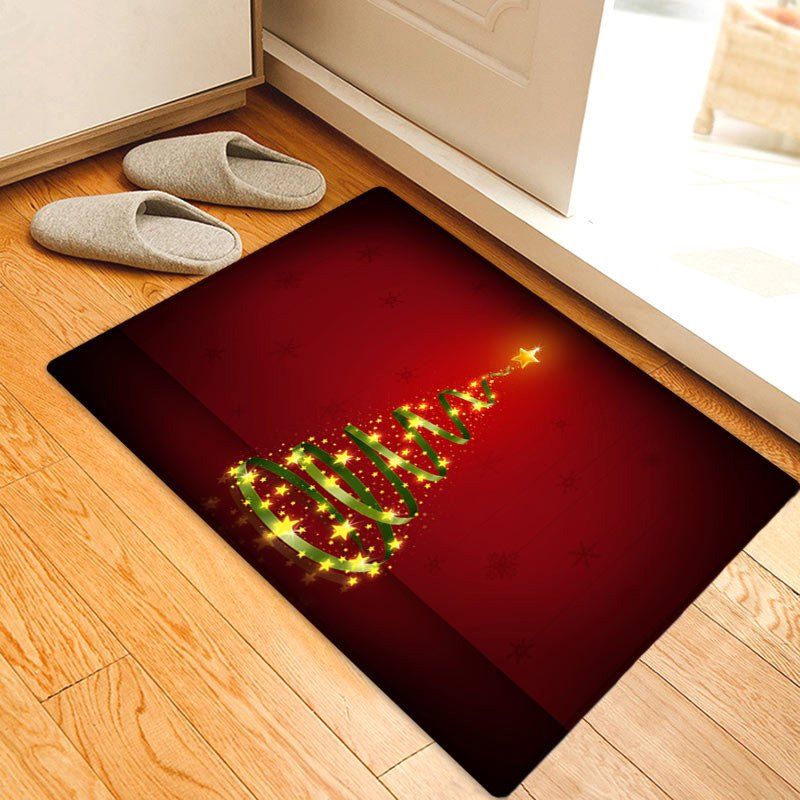 

Christmas Star Tree Pattern Anti-skid Water Absorption Area Rug, Red