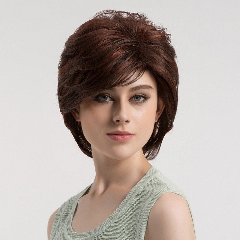 

Short Side Bang Colormix Shaggy Straight Bob Synthetic Wig