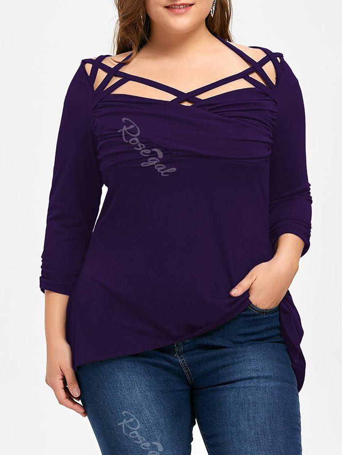 

Plus Size Ruched Twist Front Strappy Top, Purple