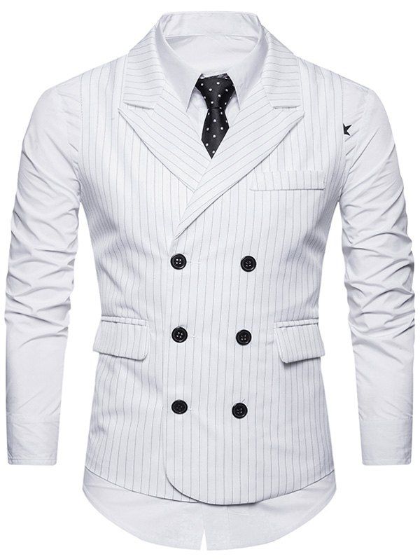 

Double Breasted Belt Vertical Stripe Waistcoat, White