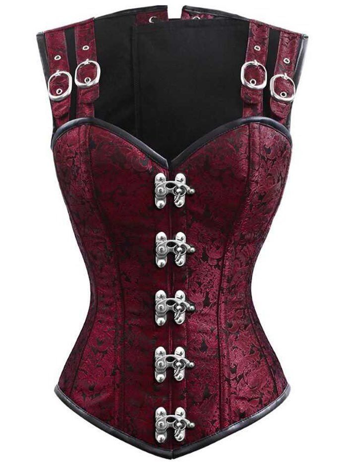 Brocade Steel Boned Corset Vest, Wine red