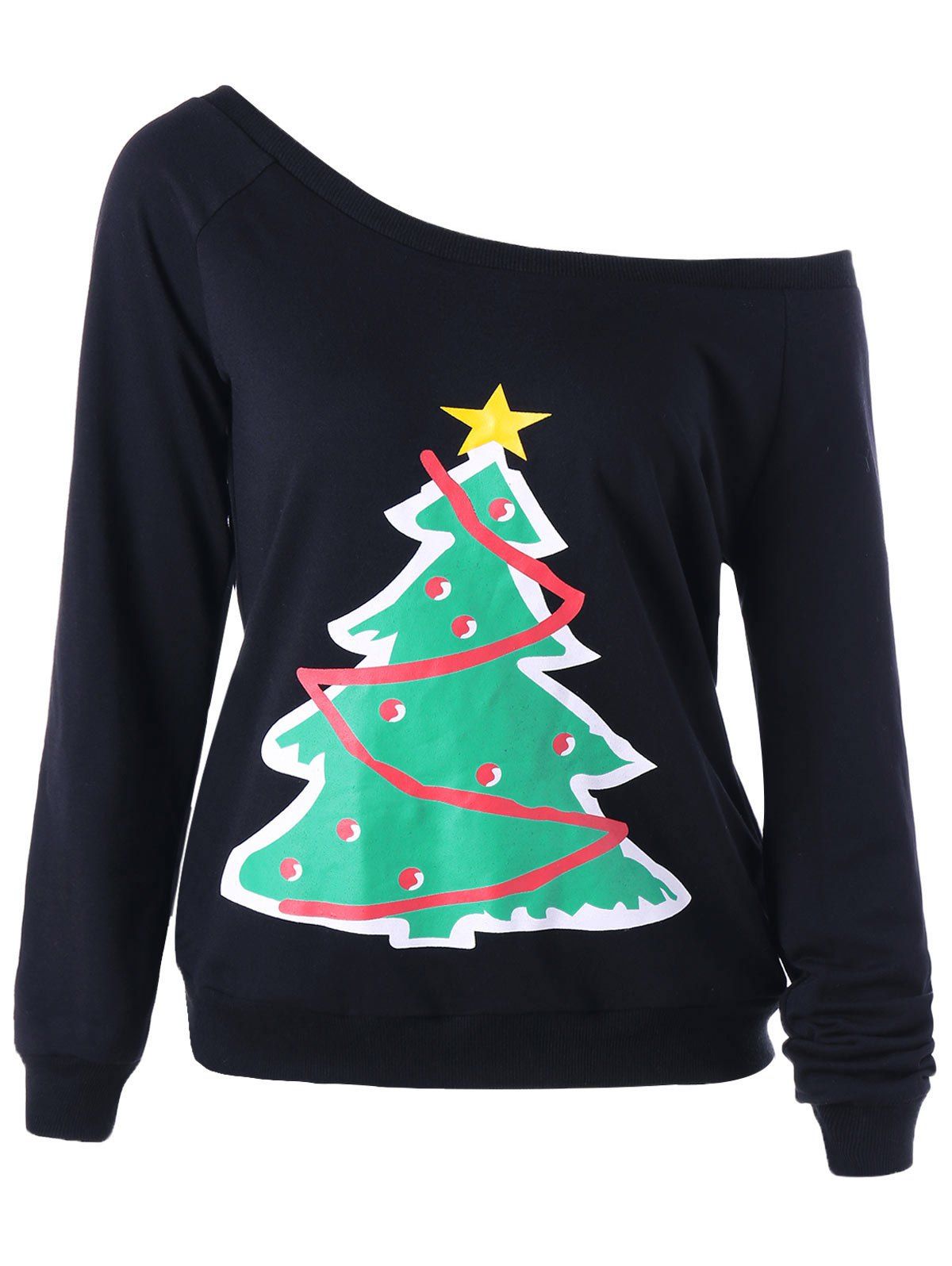 

Ugly Christmas Tree One Shoulder Sweatshirt, Black