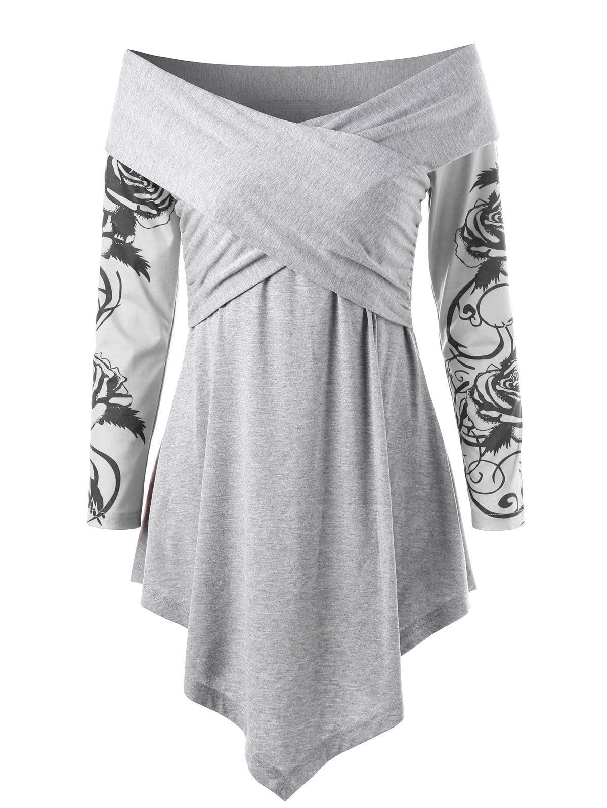 

Criss Cross Handkerchief Off The Shoulder T-shirt, Black