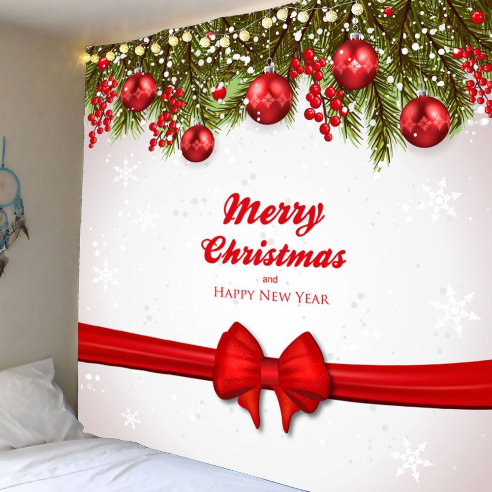 

Wall Hanging Christmas Ribbon Balls Pattern Waterproof Tapestry, Colorful