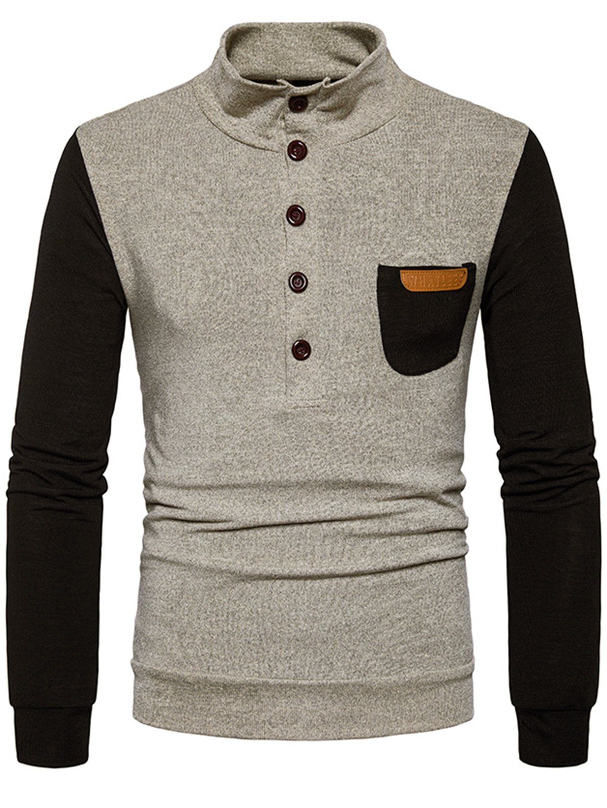 

Buttons Color Block Pocket Sweater, Khaki