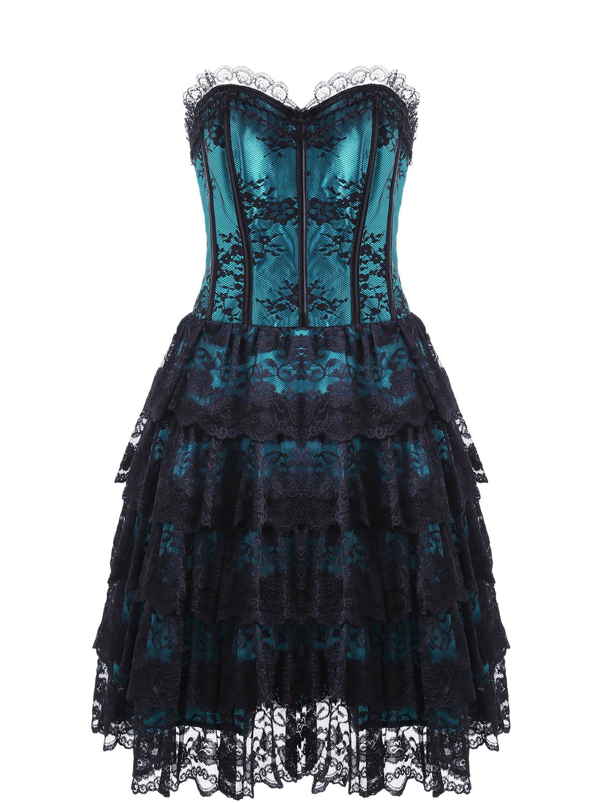 [24 OFF] Club Eyelet Tiered Lace Corset Dress Rosegal