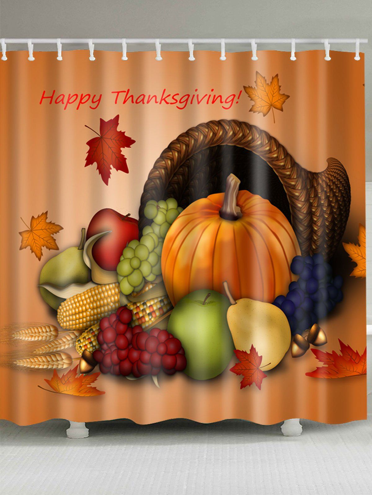 

Thanksgiving Rich Food Printed Waterproof Bath Curtain, Orange