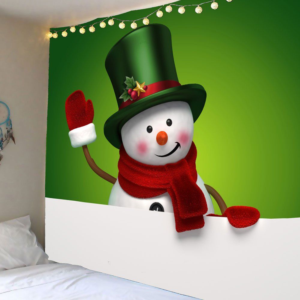

Christmas Green Hat Snowman Pattern Waterproof Wall Art Tapestry, Colorful