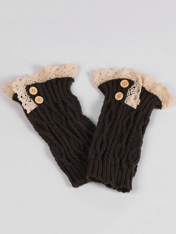 

Lace Edge and Button Embellished Leg Warmers, Deep gray