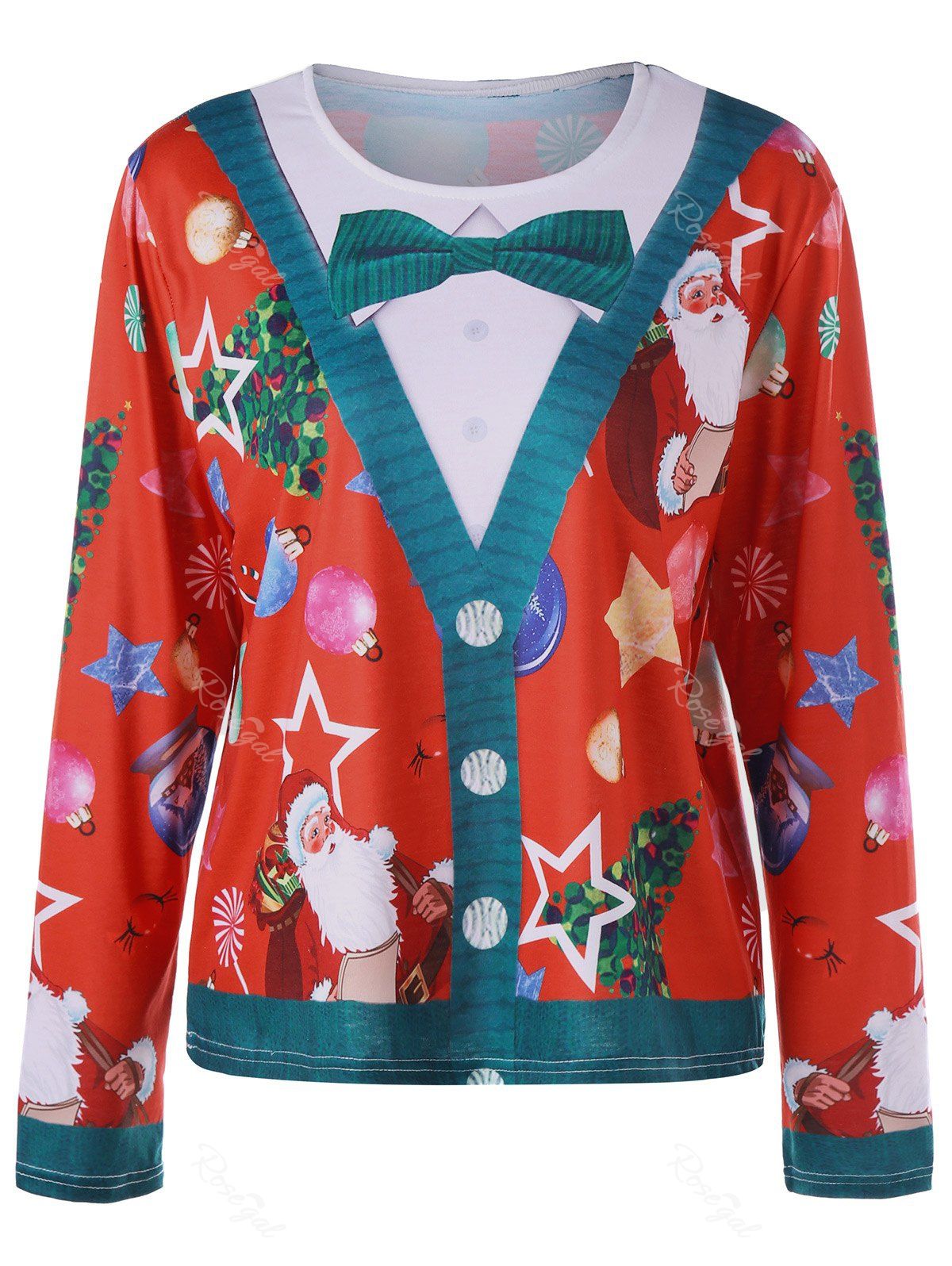 

Plus Size Christmas Santa Claus Long Sleeve Top, Red