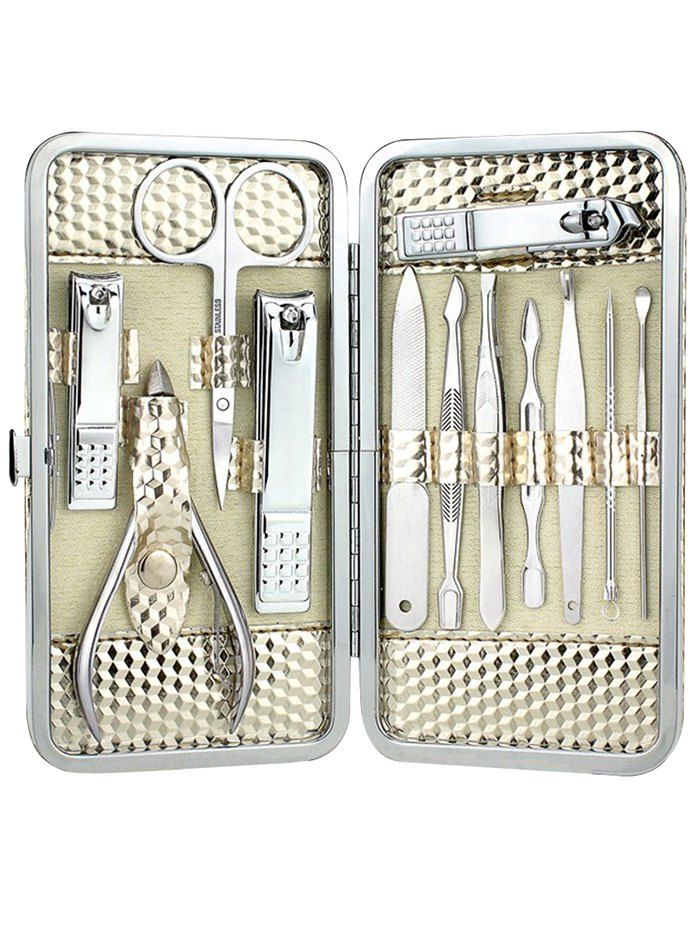 

12PCS Stainless Steel Nail Clipper Set, White golden