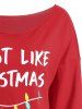 Christmas Slogan Letter Print Skew Neck Sweatshirt -  