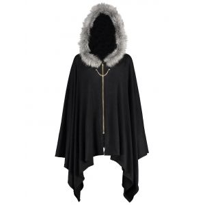 Faux Fur Insert Plus Size Asymmetric Cape Coat - 