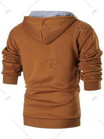 

Chest Embroidered Warm Pullover Hoodie, Brown