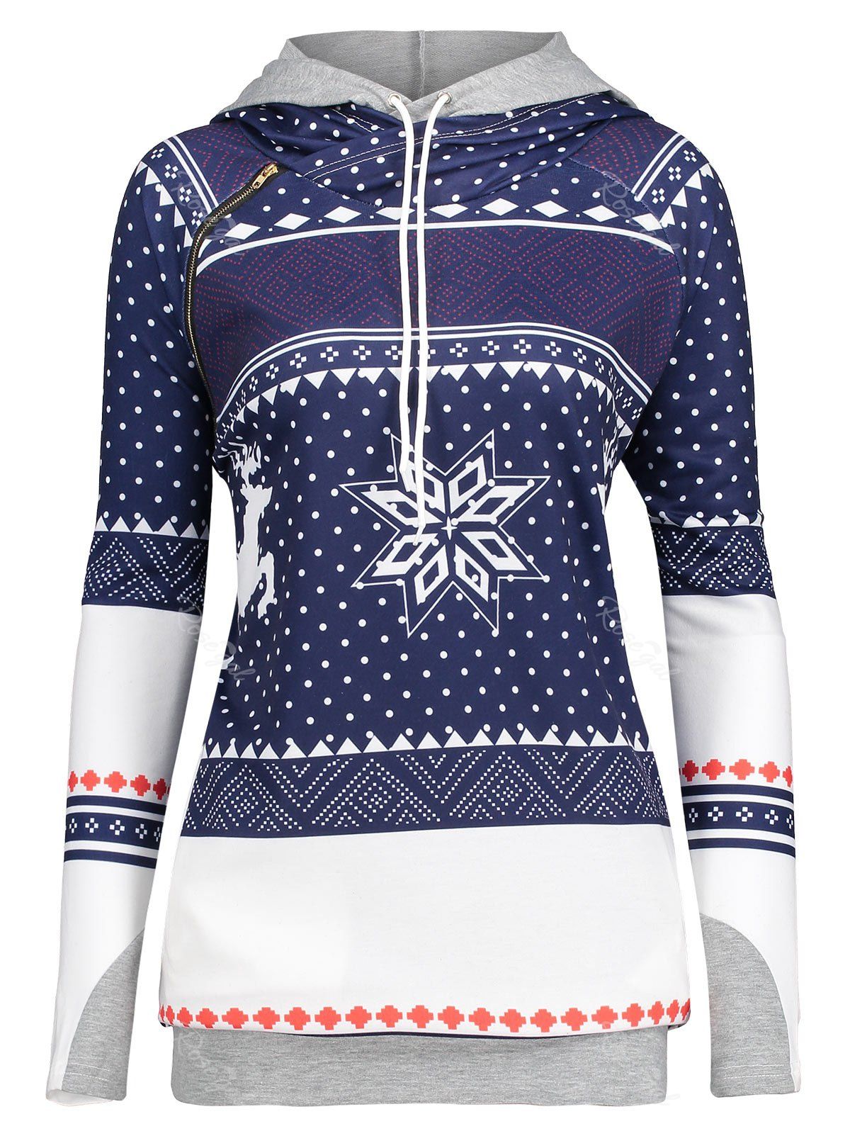 

Christmas Snowflake Elk Plus Size Double Hoodie, Geometric print