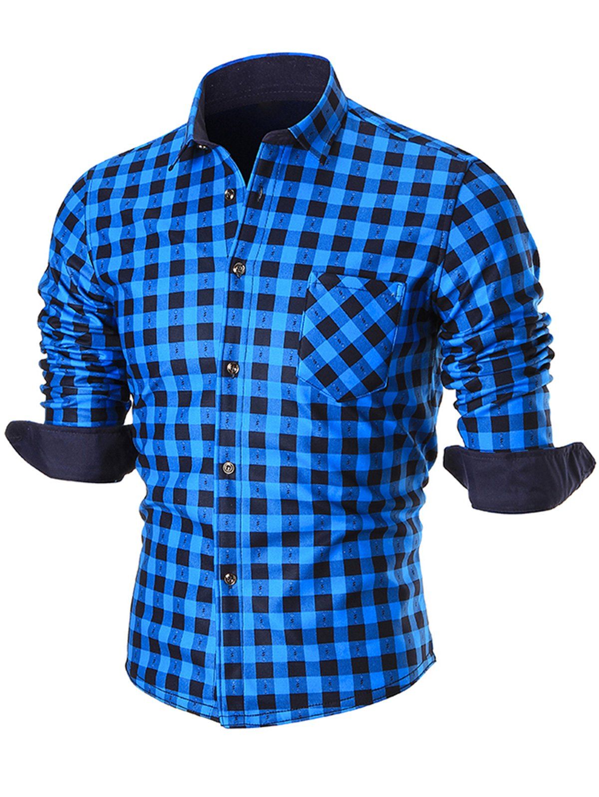 

Warm Thicken Button Up Plaid Shirt, Blue