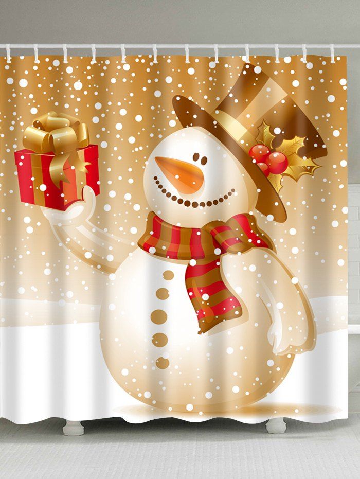 

Christmas Snowman Polyester Waterproof Bath Curtain, Light brown