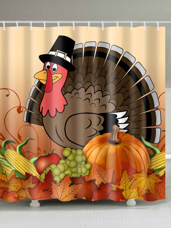 

Thanksgiving Turkey Food Waterproof Shower Curtain, Colormix