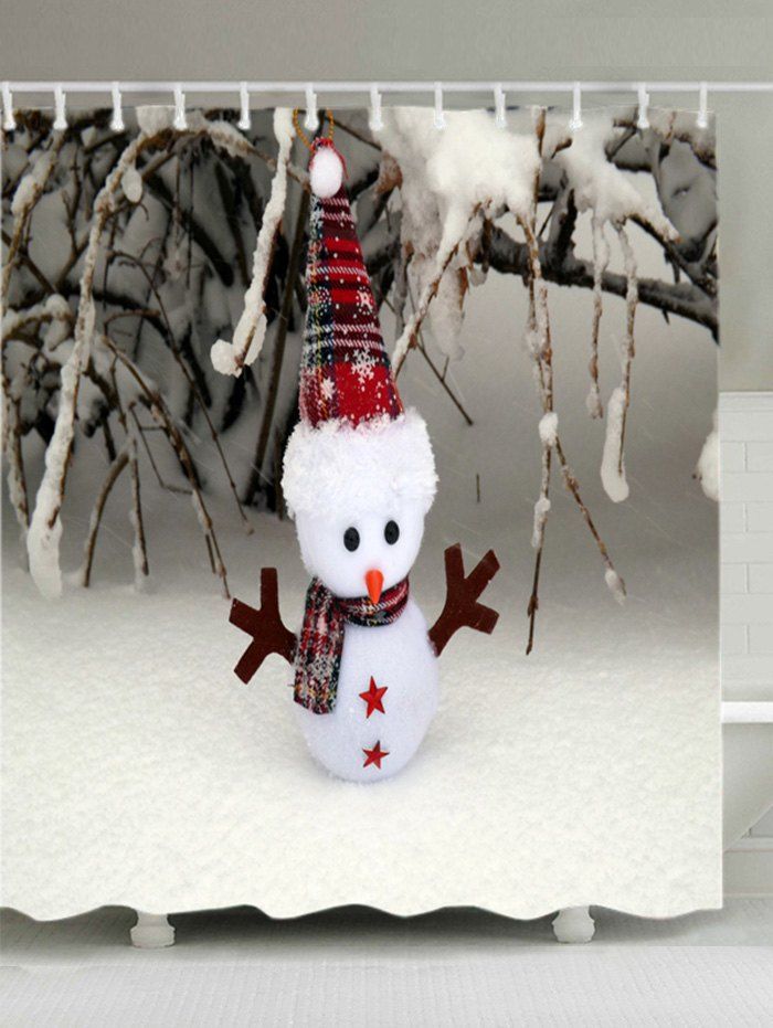 

Christmas Snowfield Snowman Print Waterproof Bathroom Shower Curtain, White
