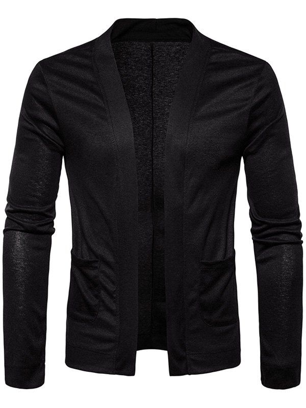 

Knitted Open Front Drape Cardigan, Black