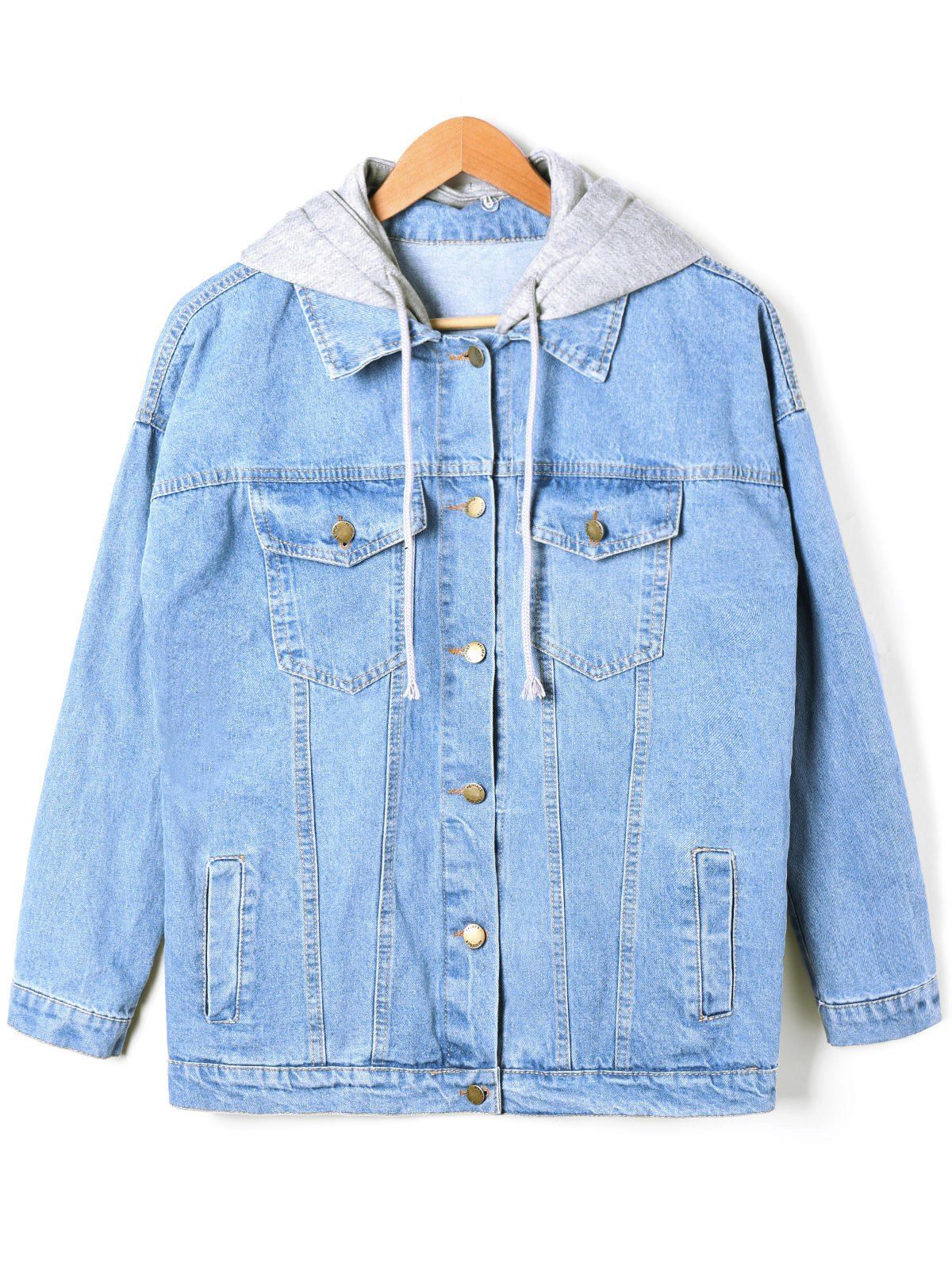

Faded Flap Pockets Hooded Denim Jacket, Denim blue