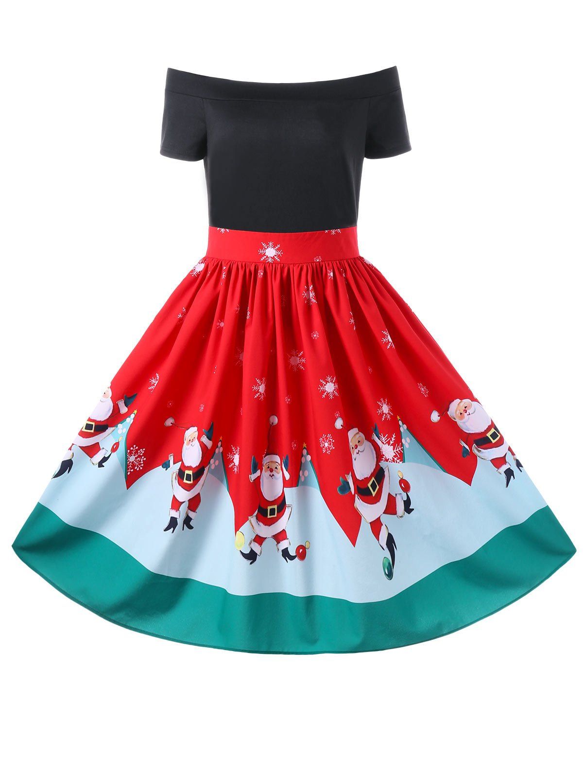 

Christmas Off The Shoulder 50s Swing Dress, Red