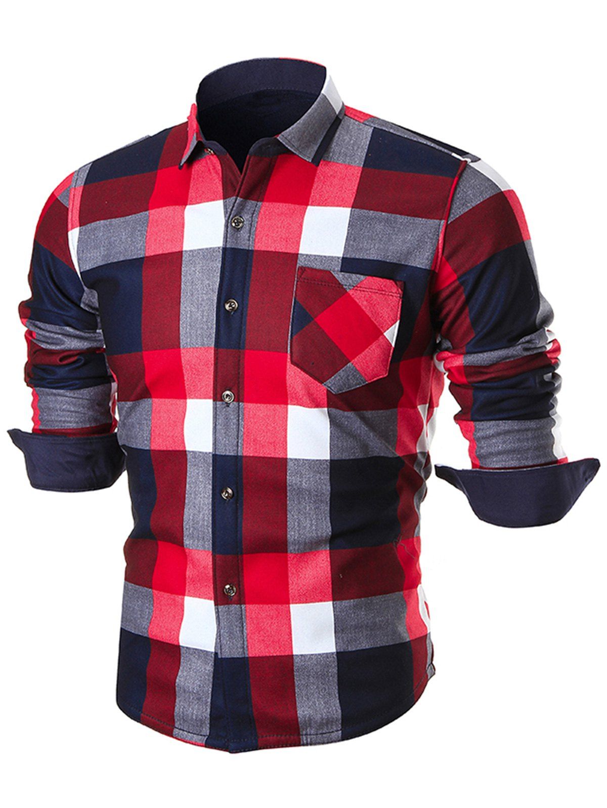 

Chest Pocket Long Sleeve Checkered Shirt, Red