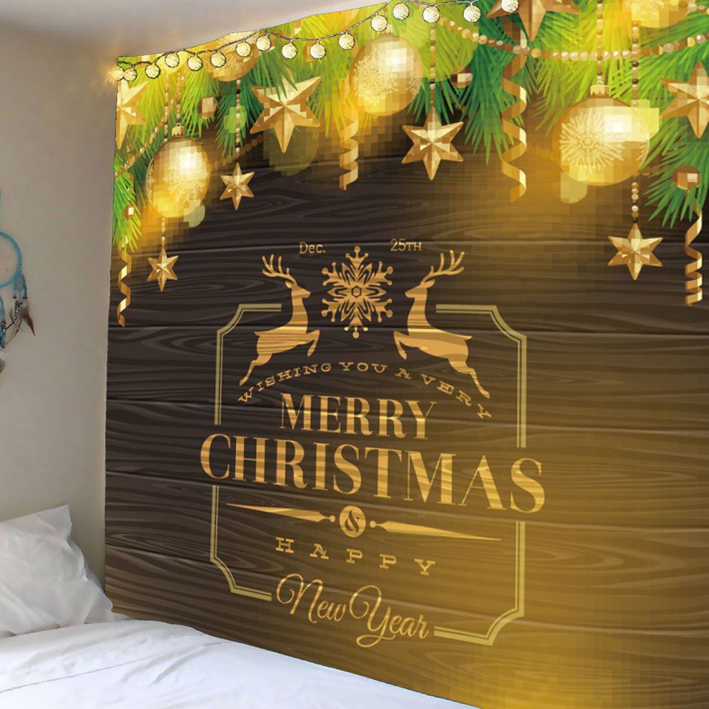 

Golden Christmas Graphic Pattern Waterproof Wall Art Tapestry
