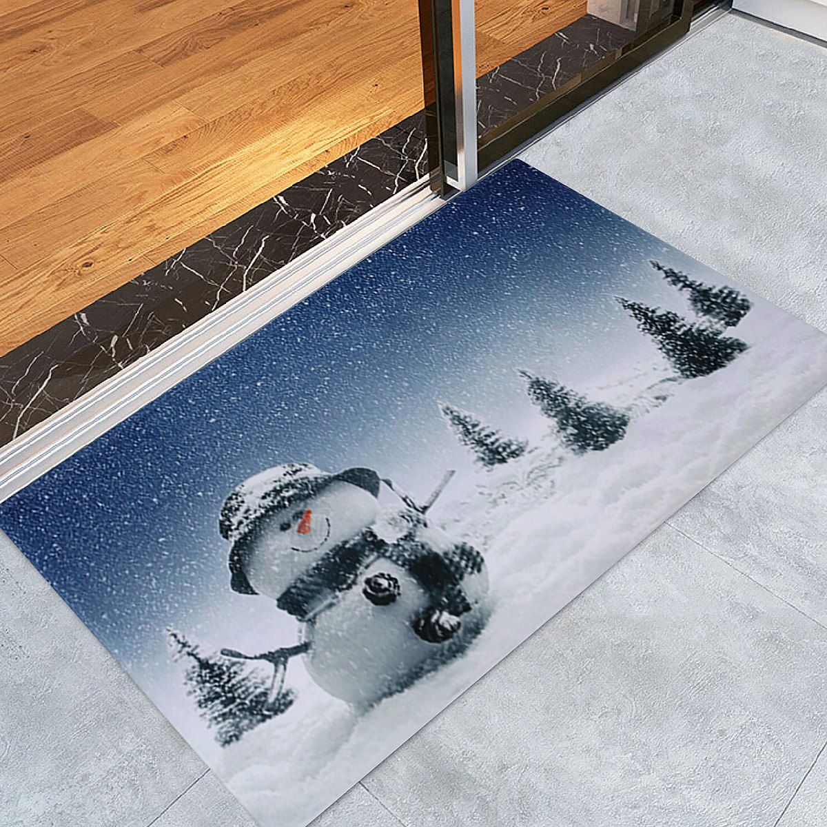 

Christmas Snowy Snowman Pattern Anti-skid Water Absorption Area Rug, Colormix