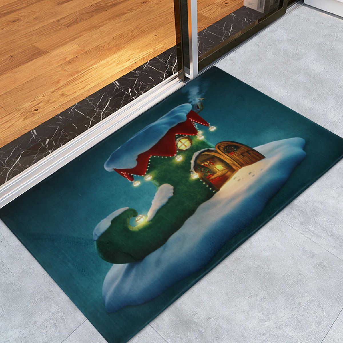 

Christmas Boot House Printed Nonslip Bath Rug, Peacock blue