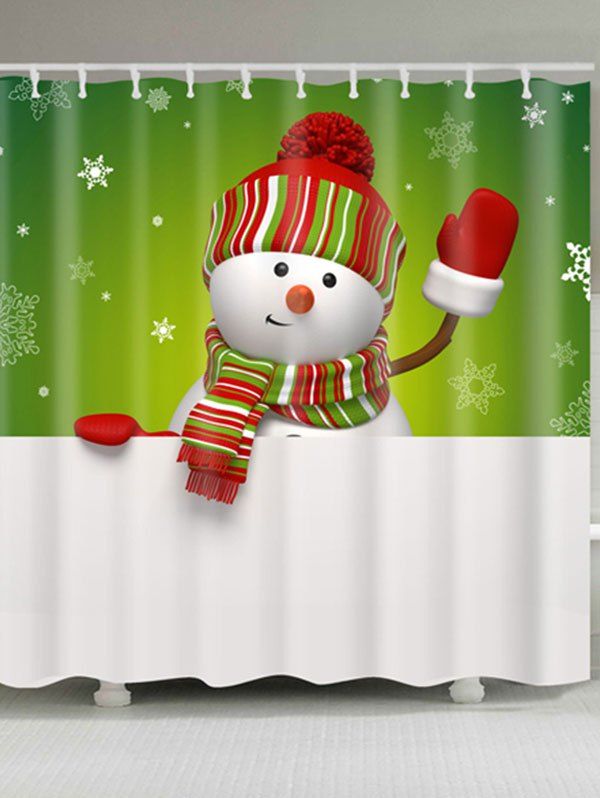 

Snowman Print Polyester Waterproof Shower Curtain, White and green