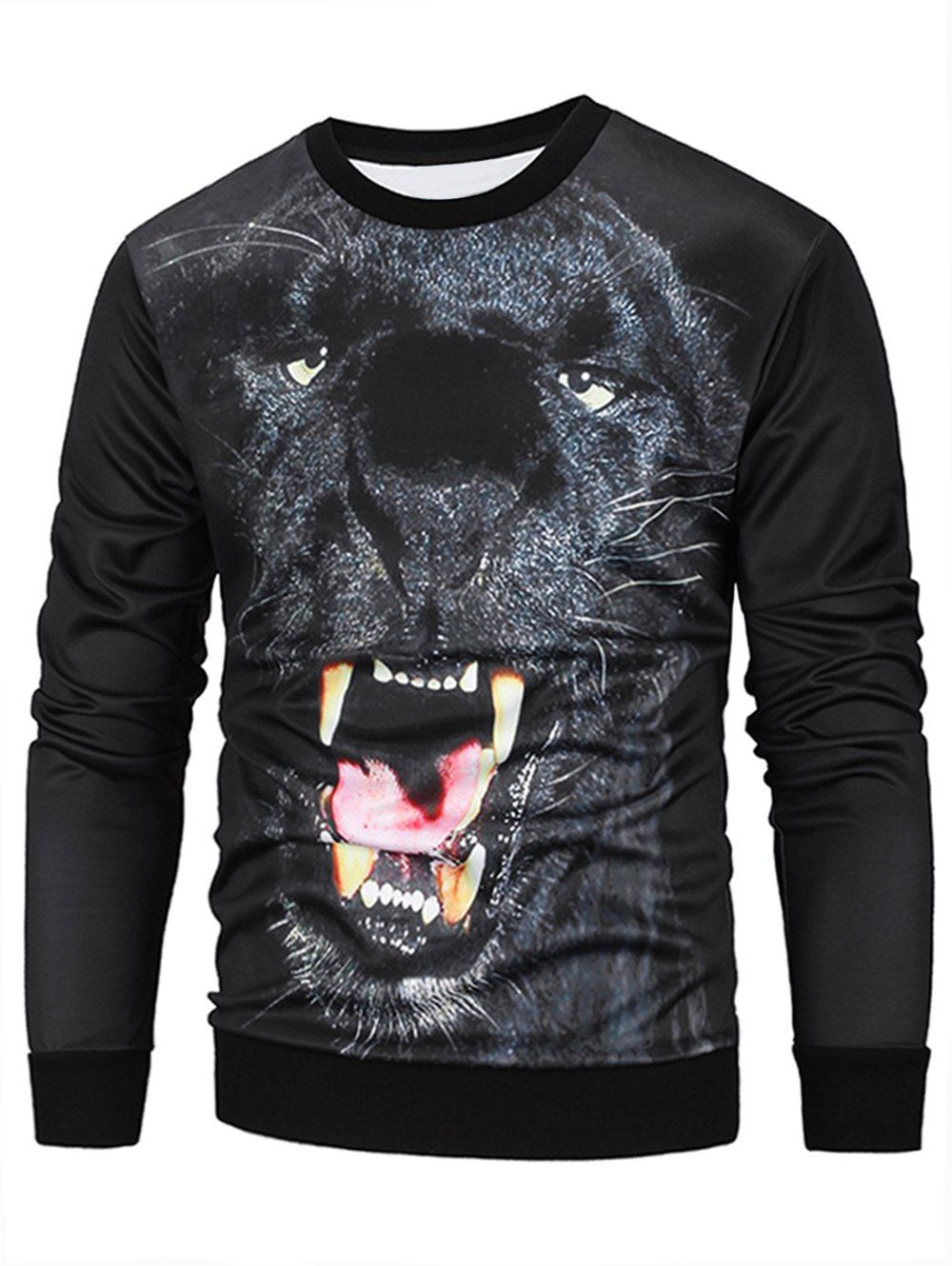

3D Animal Print Pullover Sweatshirt, Black
