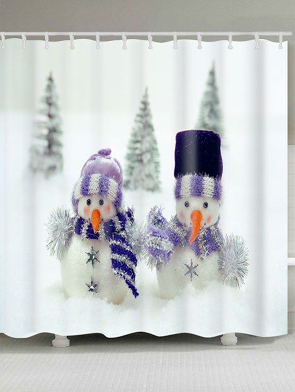 

Snowman Couples Print Christmas Waterproof Shower Curtain, White