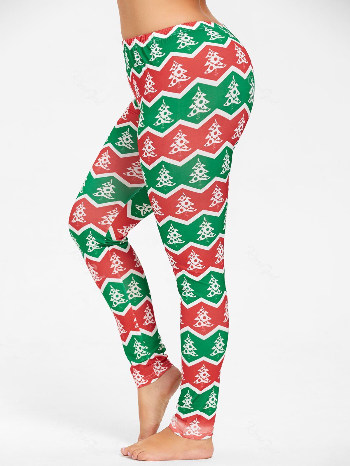 

Zigzag Plus Size Christmas Tree Pants, Red and green