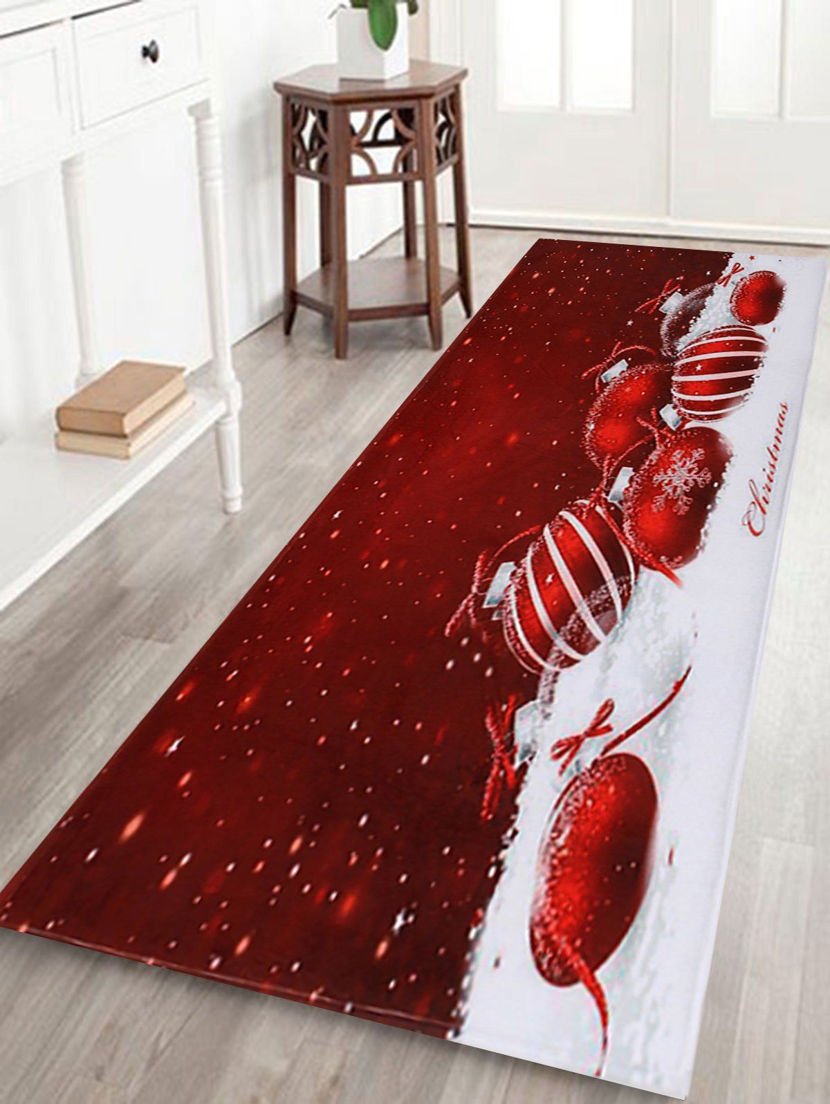 

Christmas Baubles Snowfield Pattern Anti-skid Water Absorption Area Rug, Red